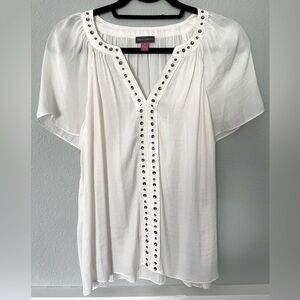 NWT Vince Camuto Ivory Stud Trim Hammered Blouse Size S